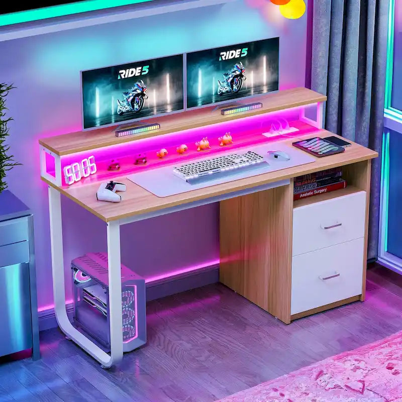 Computer Desk with Monitor Stand, Home Office Gaming Desk with Drawer and Filing Cabinet