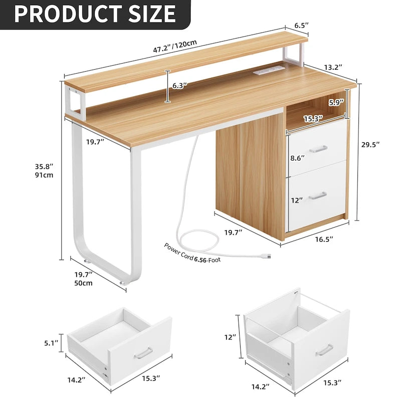 Computer Desk with Monitor Stand, Home Office Gaming Desk with Drawer and Filing Cabinet