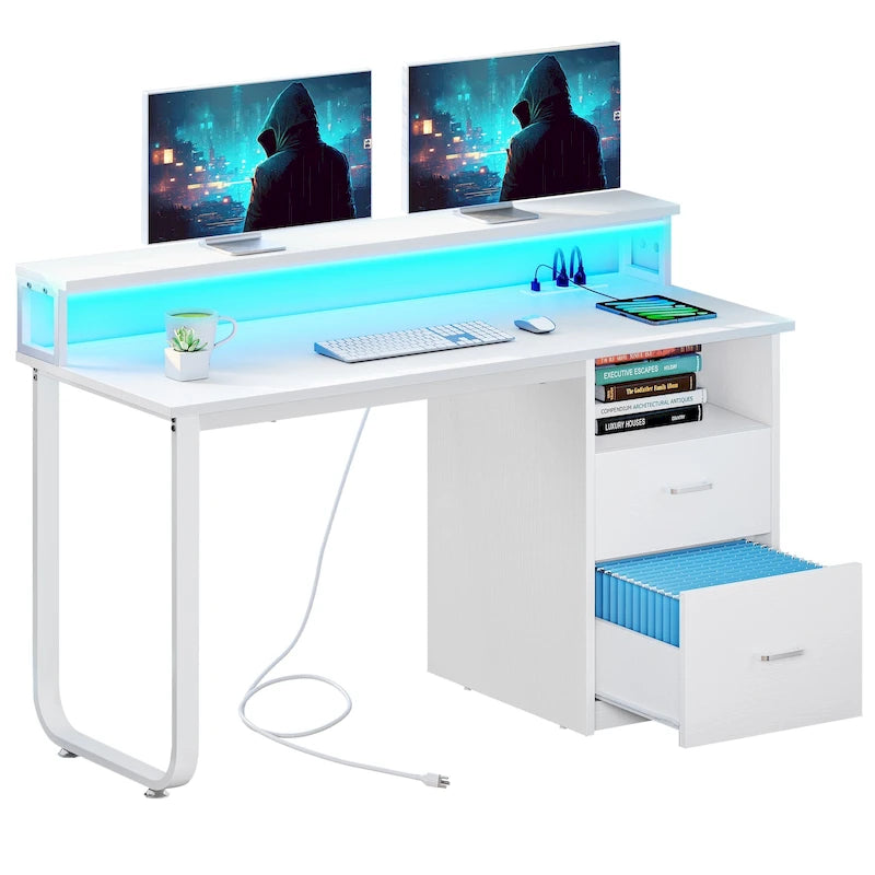 Computer Desk with Monitor Stand, Home Office Gaming Desk with Drawer and Filing Cabinet