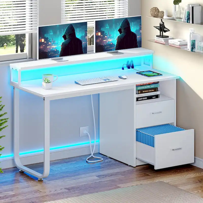 Computer Desk with Monitor Stand, Home Office Gaming Desk with Drawer and Filing Cabinet