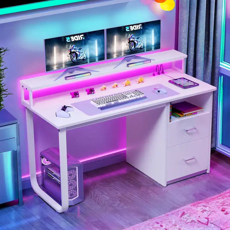 Computer Desk with Monitor Stand, Home Office Gaming Desk with Drawer and Filing Cabinet