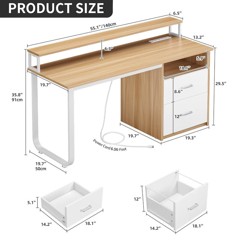 Computer Desk with Monitor Stand, Home Office Gaming Desk with Drawer and Filing Cabinet