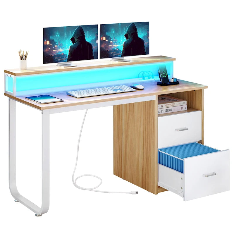 Computer Desk with Monitor Stand, Home Office Gaming Desk with Drawer and Filing Cabinet