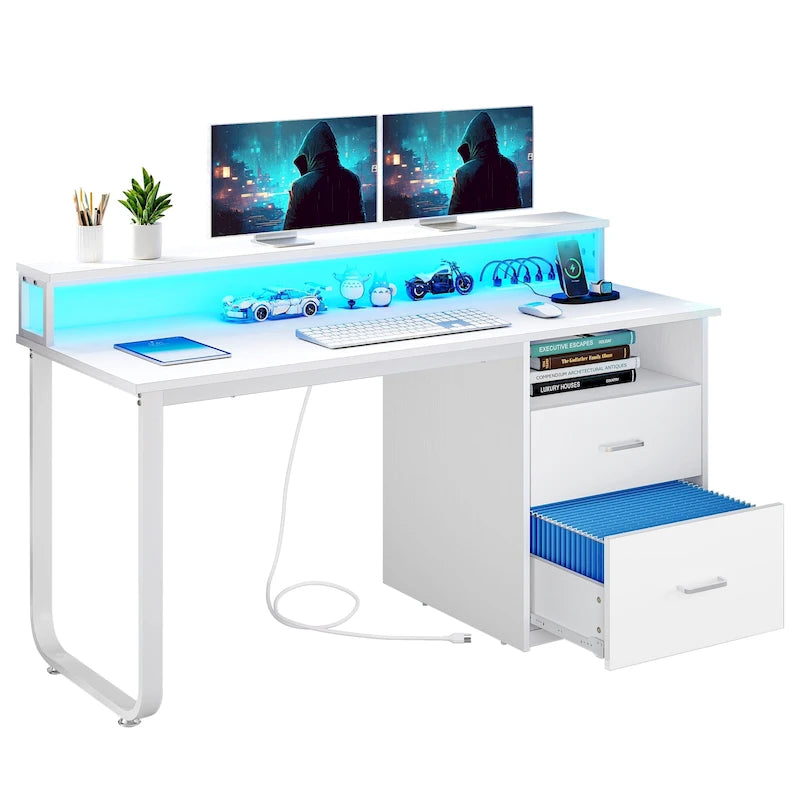 Computer Desk with Monitor Stand, Home Office Gaming Desk with Drawer and Filing Cabinet