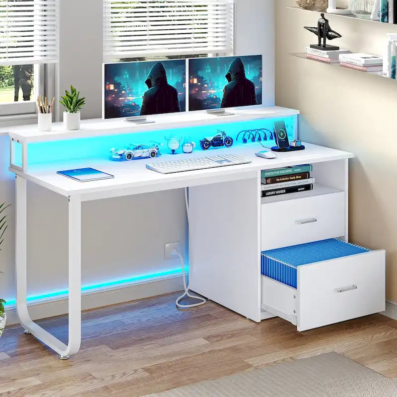 Computer Desk with Monitor Stand, Home Office Gaming Desk with Drawer and Filing Cabinet