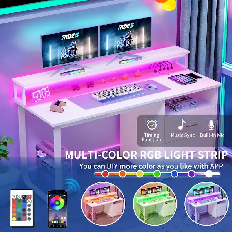 Computer Desk with Monitor Stand, Home Office Gaming Desk with Drawer and Filing Cabinet