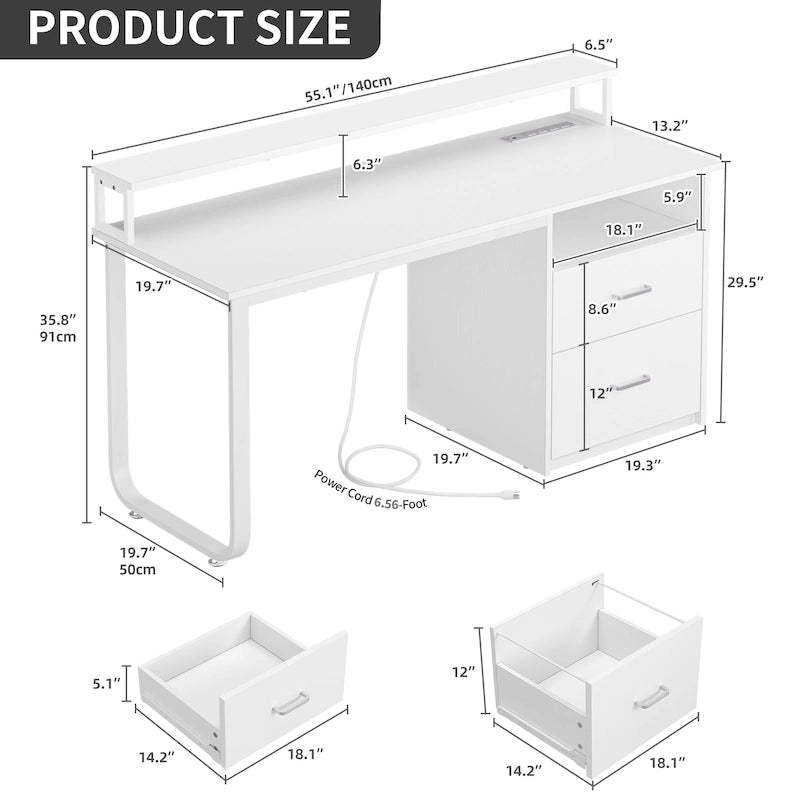 Computer Desk with Monitor Stand, Home Office Gaming Desk with Drawer and Filing Cabinet