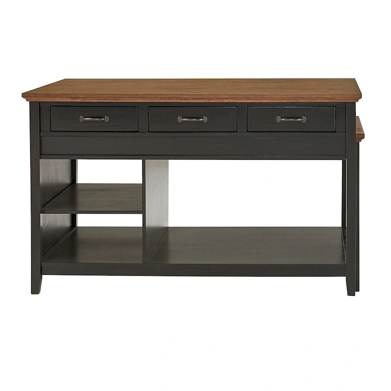 Two-Tone Antique Finish Extendable Kitchen Island with 3 Drawers