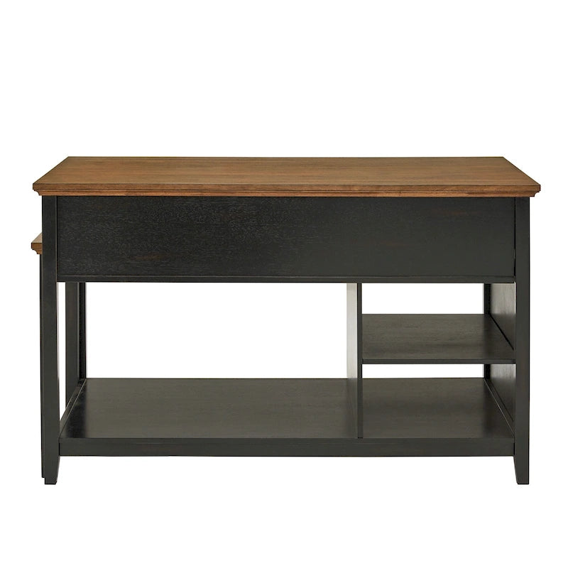 Two-Tone Antique Finish Extendable Kitchen Island with 3 Drawers