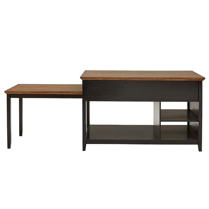 Two-Tone Antique Finish Extendable Kitchen Island with 3 Drawers