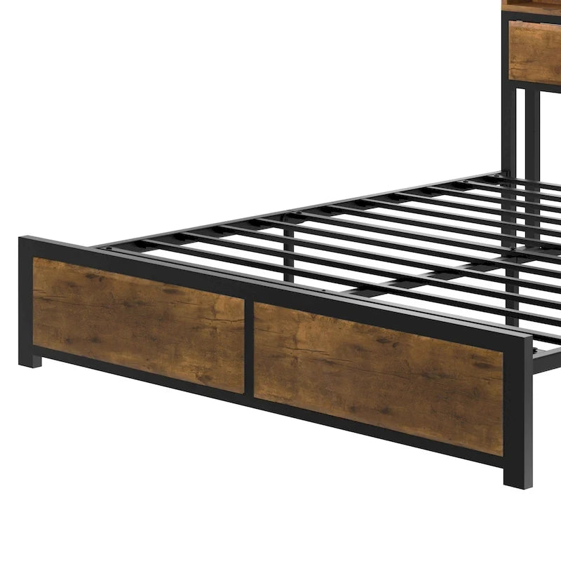 King Industry Bed Frame with Storage Shelves Metal Platform