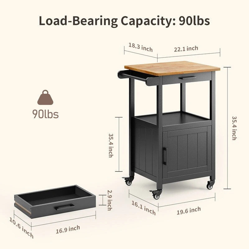 Wooden Kitchen Island Trolley Cart with Drawers
