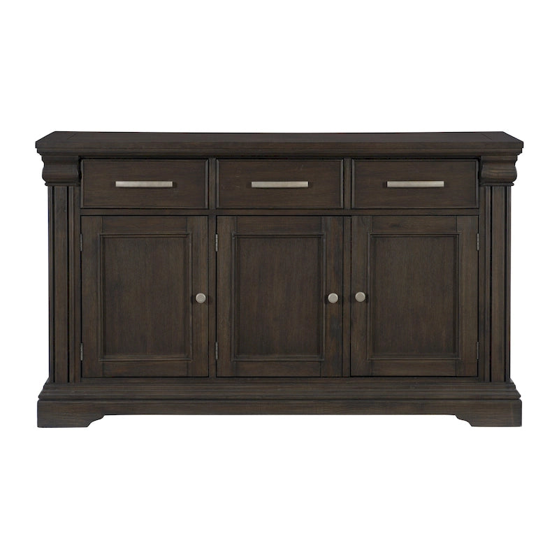 60 Inch Sideboard Server Buffet, 3 Drawer 3 Cabinet, Rustic Brown Wood