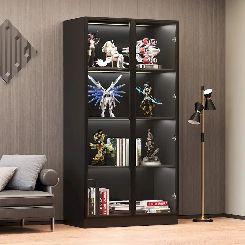 Display Storage Cabinet,Display Cabinet with Tempered Glass Doors, Showcase with 4-Tier Storage Shelves