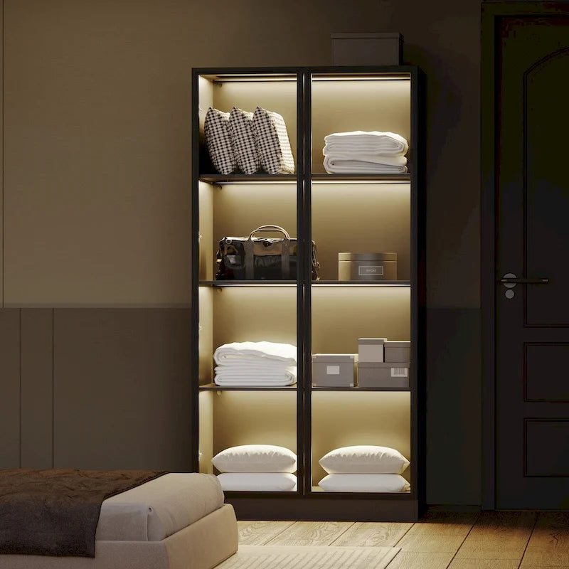 Display Storage Cabinet,Display Cabinet with Tempered Glass Doors, Showcase with 4-Tier Storage Shelves