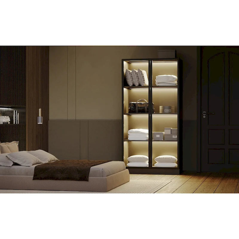 Display Storage Cabinet,Display Cabinet with Tempered Glass Doors, Showcase with 4-Tier Storage Shelves