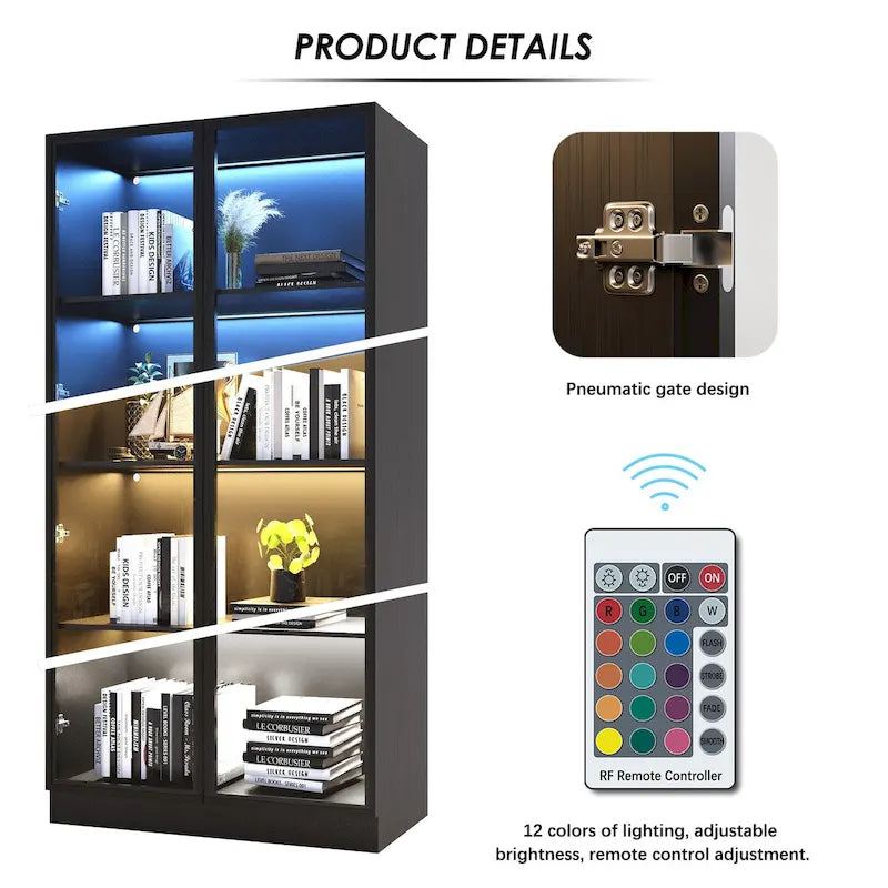 Display Storage Cabinet,Display Cabinet with Tempered Glass Doors, Showcase with 4-Tier Storage Shelves