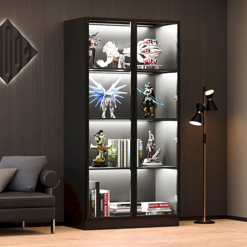 Display Storage Cabinet,Display Cabinet with Tempered Glass Doors, Showcase with 4-Tier Storage Shelves