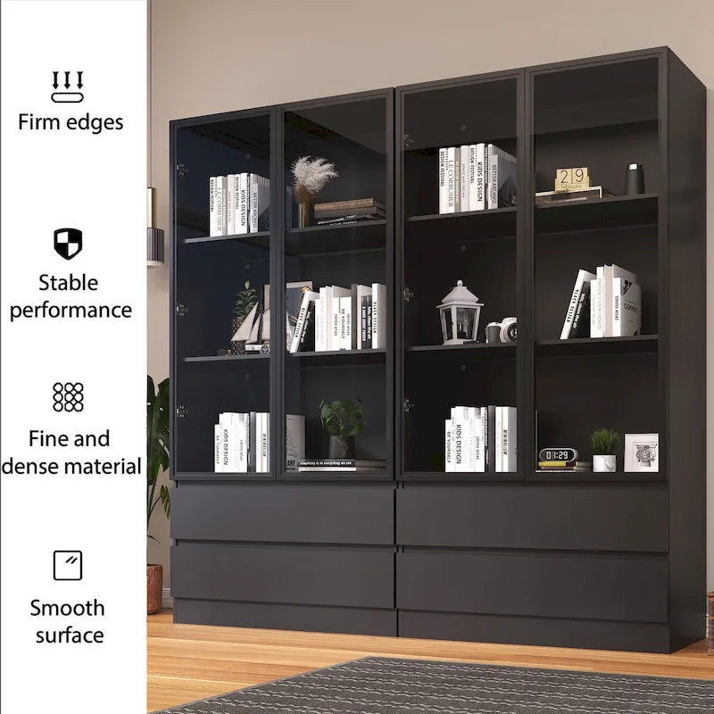 Display Storage Cabinet,Display Cabinet with Tempered Glass Doors, Showcase with 4-Tier Storage Shelves