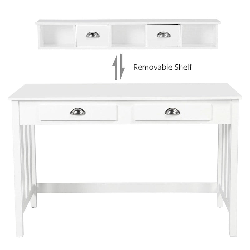 Writing Computer Desk with Removable Floating Organizer and 4 Drawers, Pine Wood Legs