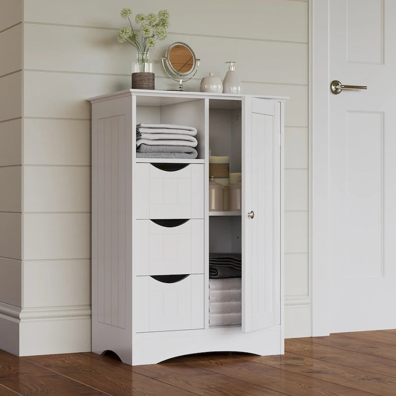 Writing Computer Desk with Removable Floating Organizer and 4 Drawers, Pine Wood Legs