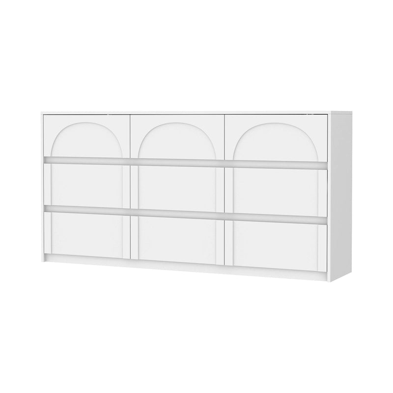 White Storage Dresser with 6 Drawers for Bedroom Dining, and Kitchen